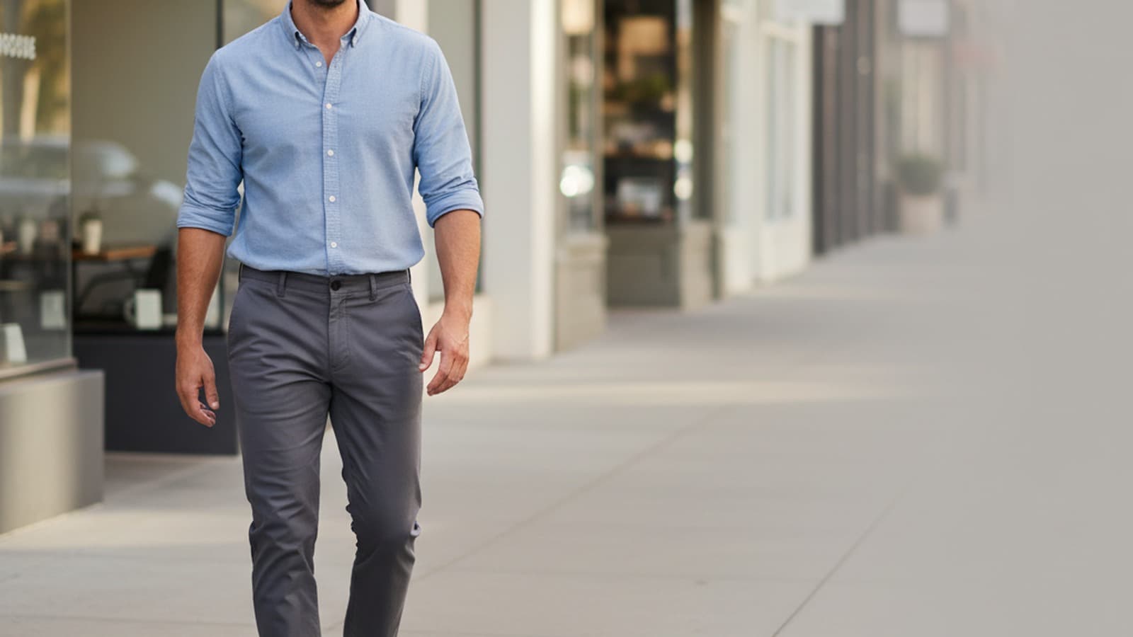 Photoreal wide 16:9 hero image of a men model wearing Lululemon ABC Pant Classic-Fit.